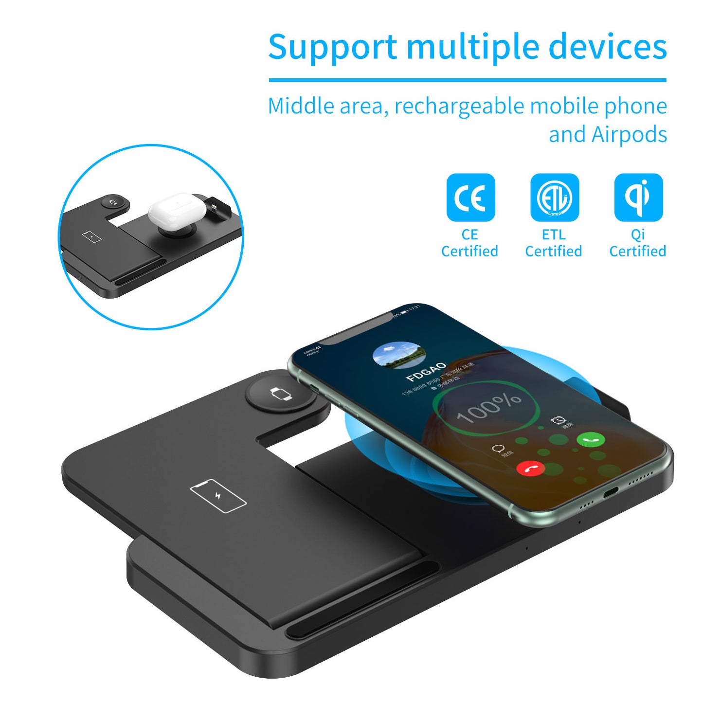 Fdgao 15W 4 In 1 Desktop Wireless Charger